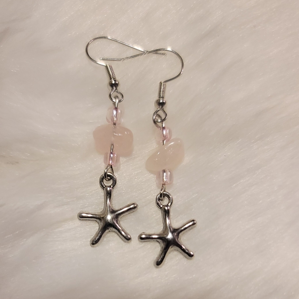 Hand-Made Pink & Silver Starfish Earrings